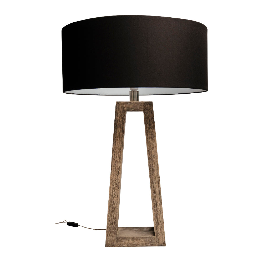 Lámpara sobremesa madera pantalla cilíndrica