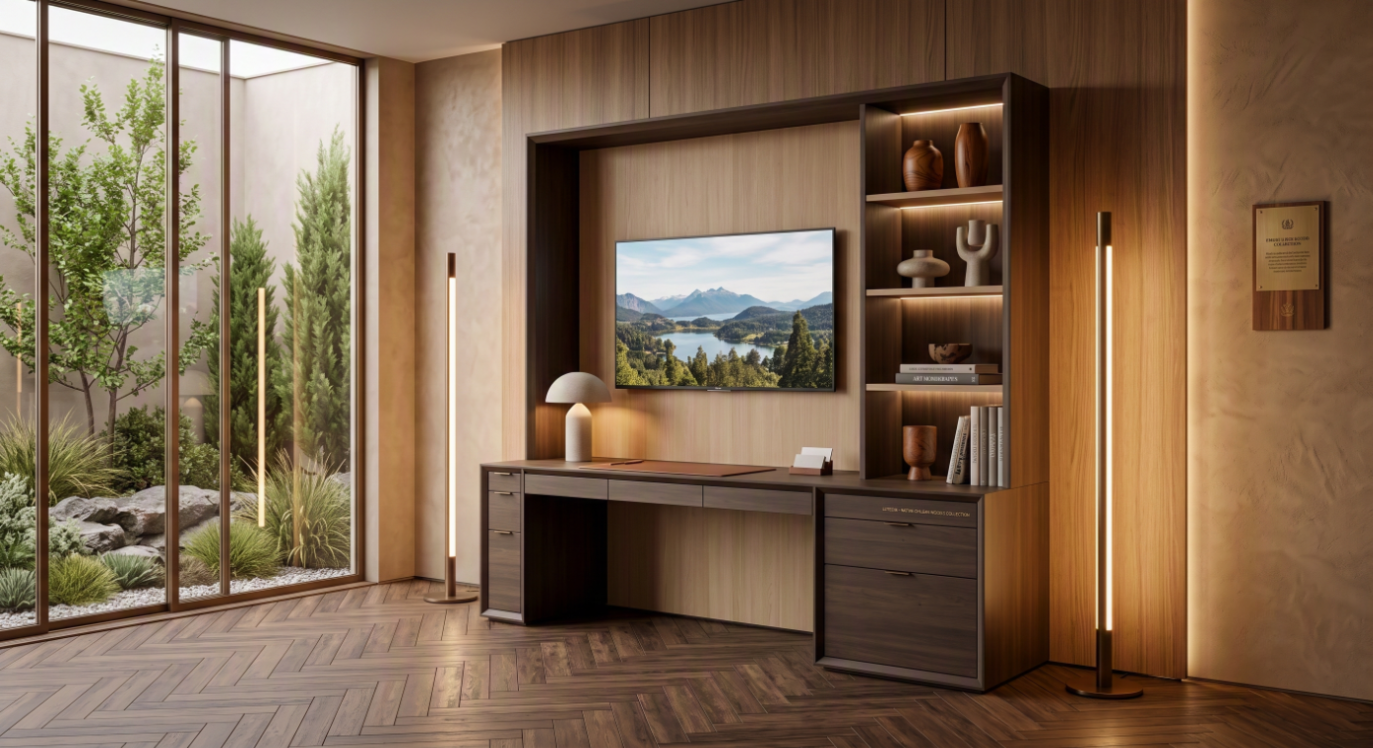 Rack TV con escritorio para dormitorio en madera nativa – El Ciprés