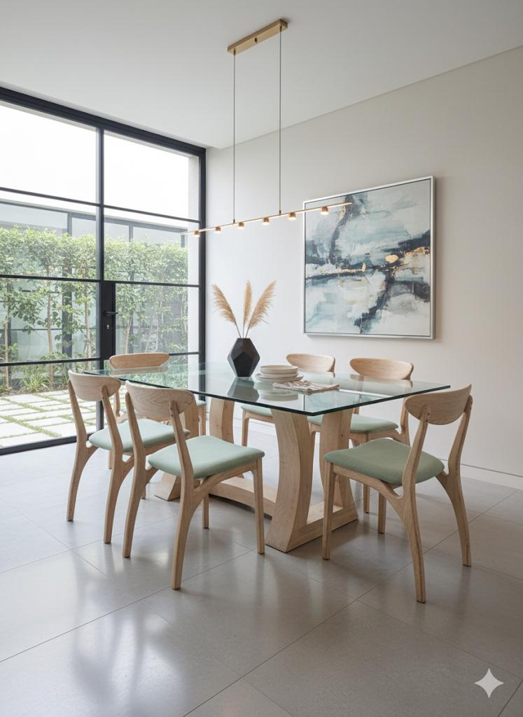 Mesa de comedor Movi con cubierta de vidrio
