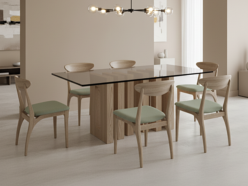 Mesa de comedor Triple con 6 pilares
