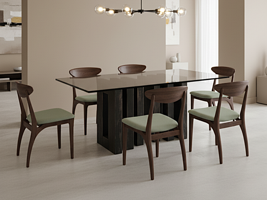 Mesa de comedor Triple con 6 pilares